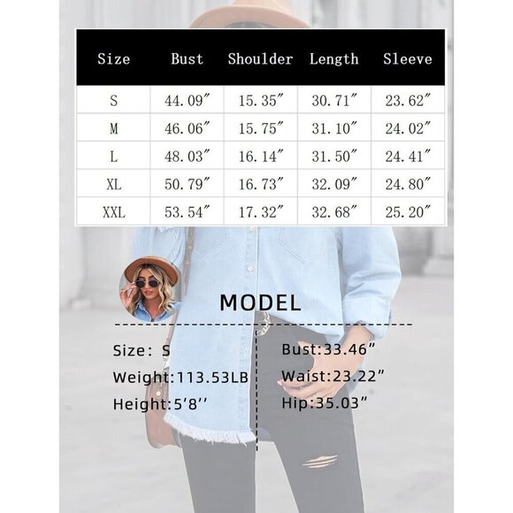 Women Chambray Collared Long Sleeve Pocket Button Down Jean Shirts - Picture 5 of 5